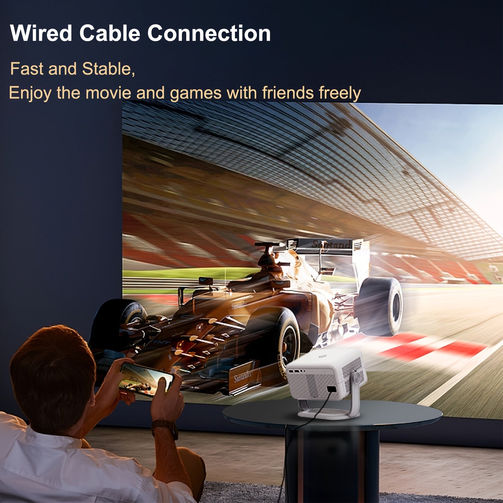 Portable Video Projector White Grey 1080P FHD for Home Theater Ceiling