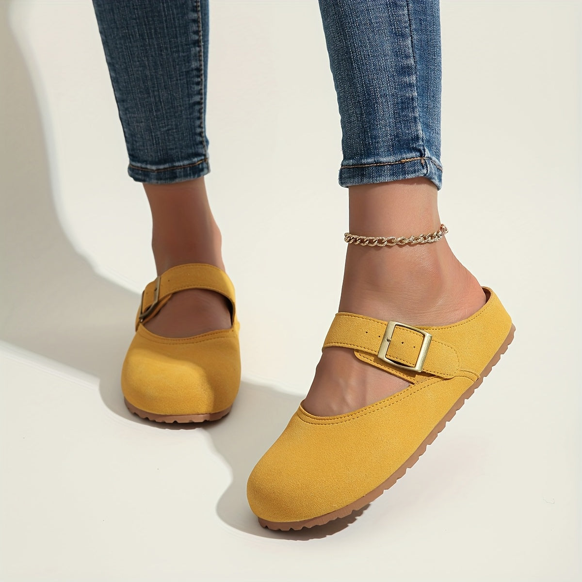 Women's Slip-On Platform Sandals with Adjustable Buckle Yellow Casual Comfort