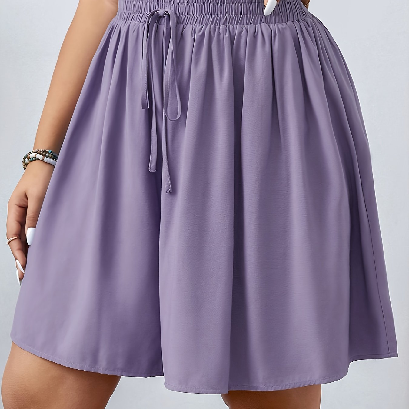 Брюки-юбка свободного кроя для женщин plus size, лаванда, с эластичным поясом, повседневные миди-юбки