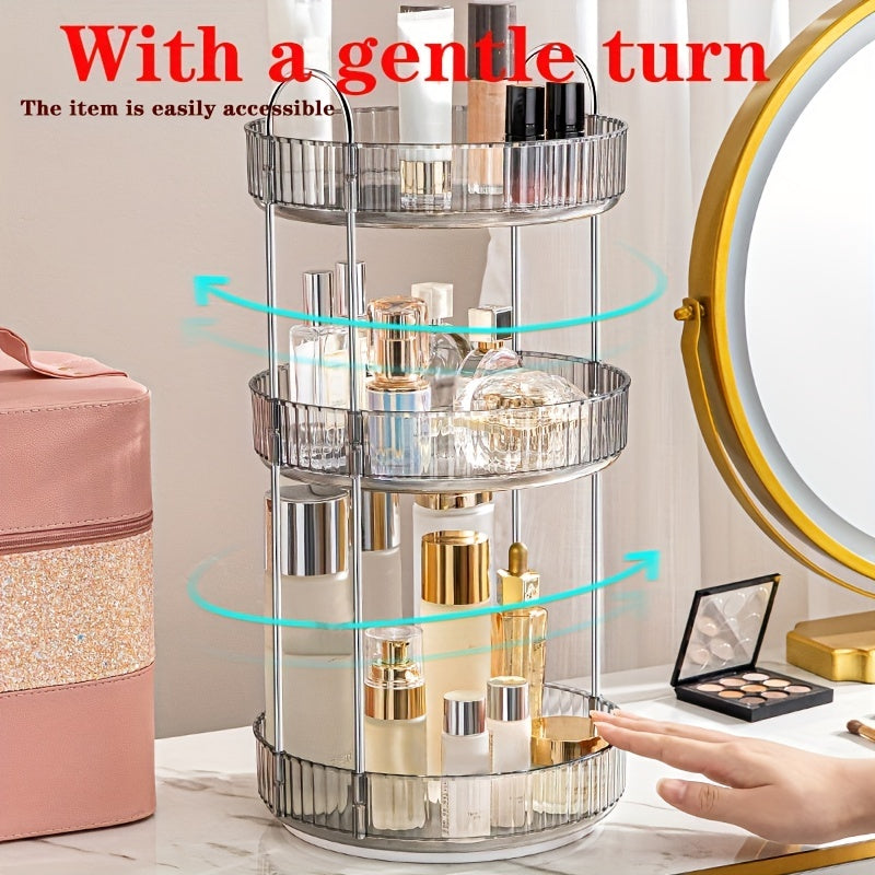 Adjustable Multi-Layer Makeup Organizer with 360° Rotation Transparent PET Storage for Perfume Lipstick Foundation