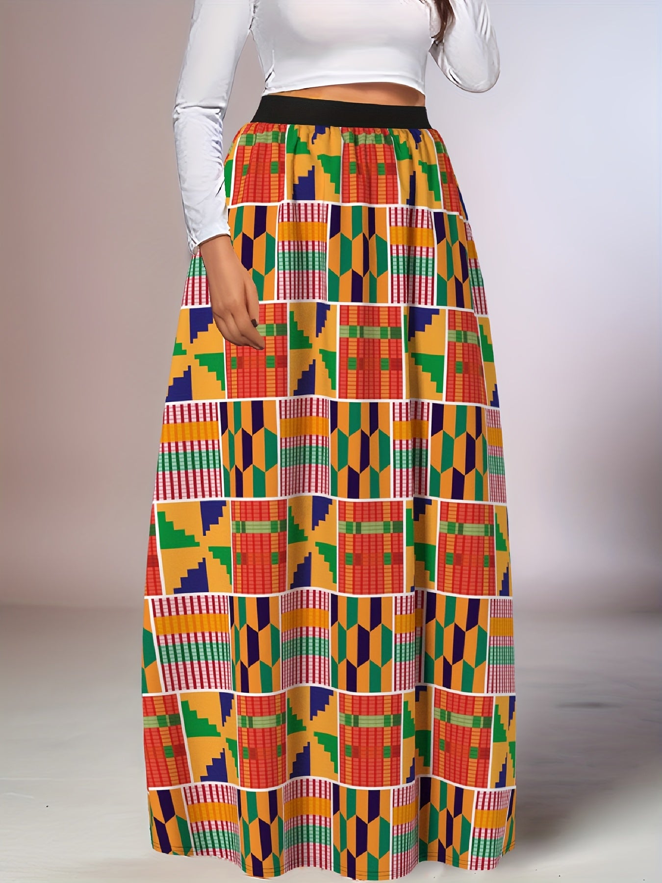 Women's Plus Size Maxi Skirt Polyester Flowy A-Line Vibrant Geometric Print