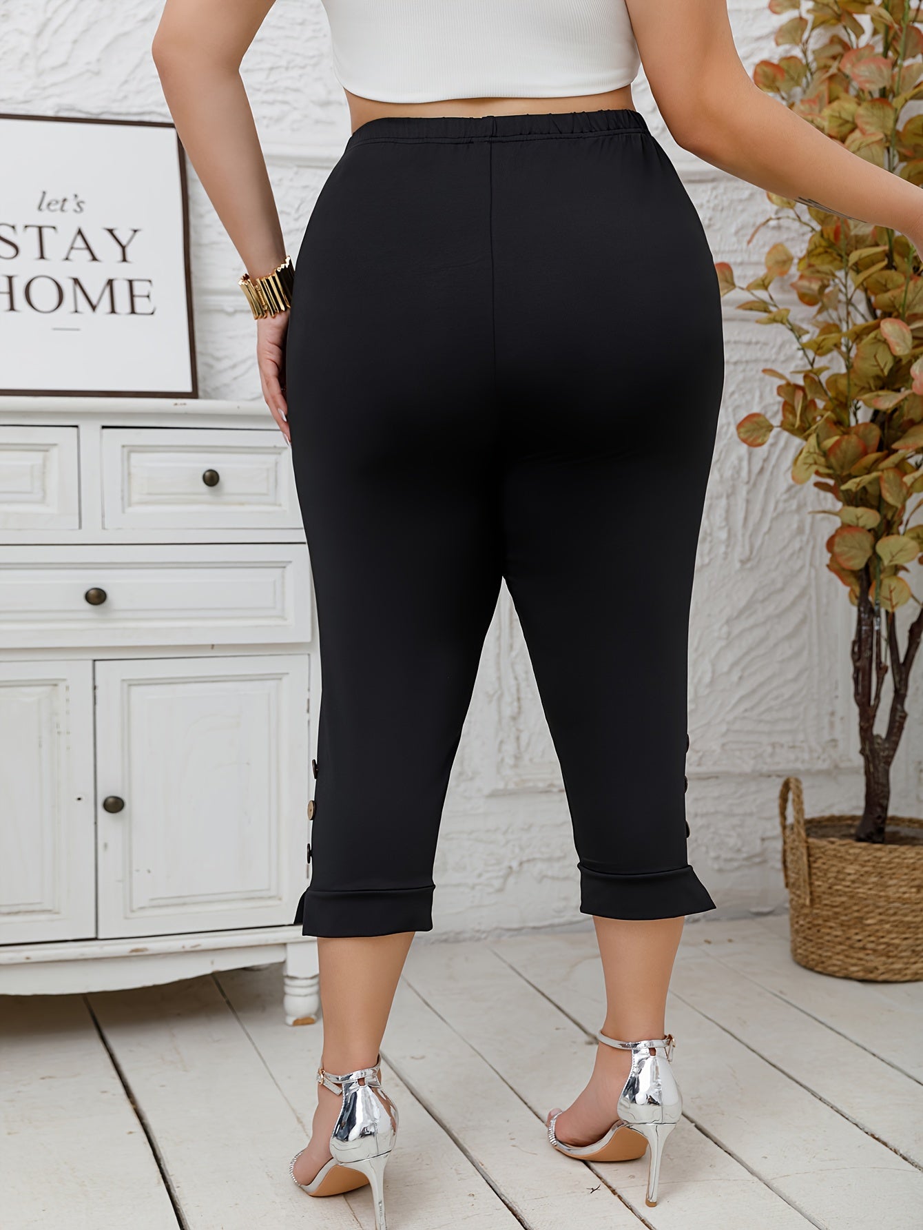 Plus Size Women's High-Waisted Stretchy Mid-Length Casual Harem Leggings All-Season Opague