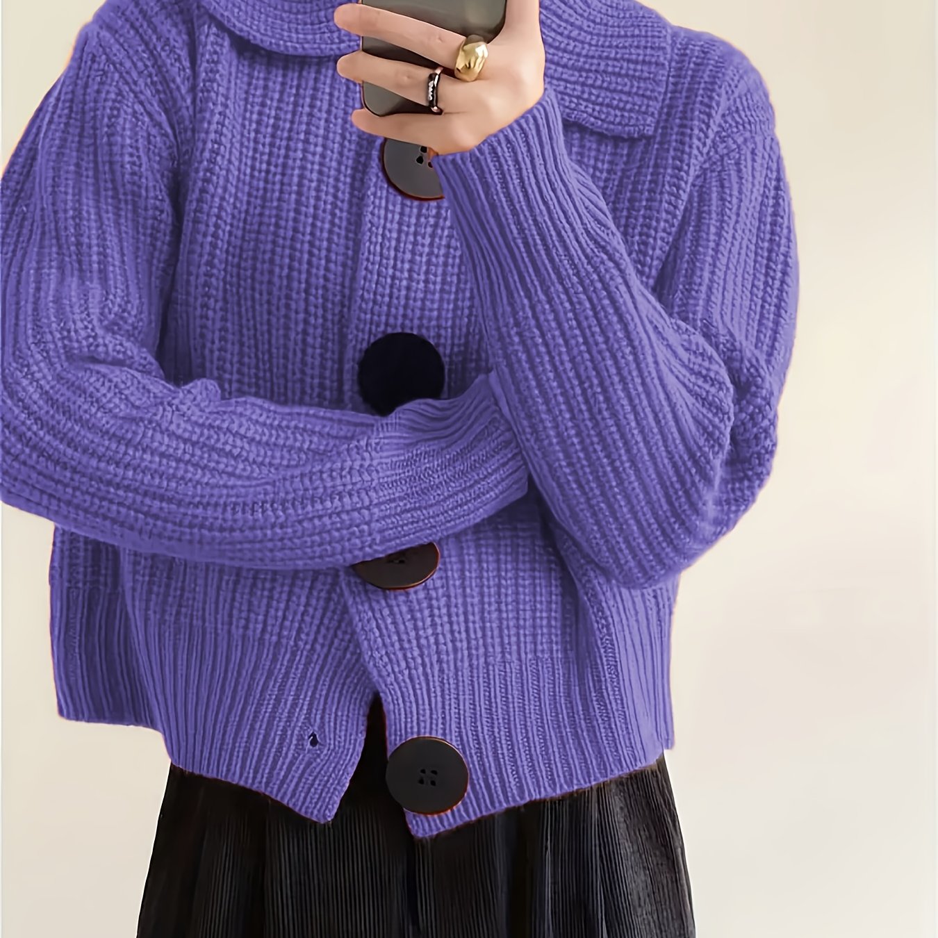 Plus Size Women's Knit Cardigan Sweater Coat with Button Closure for Fall Winter