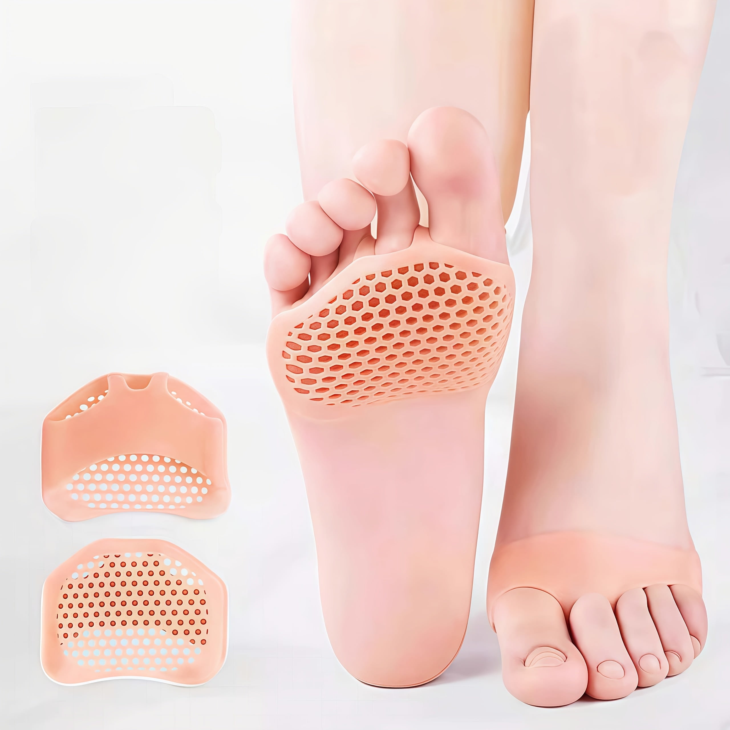 Women's Peach Silicone Forefoot Pads Half Insoles Breathable Cushioning