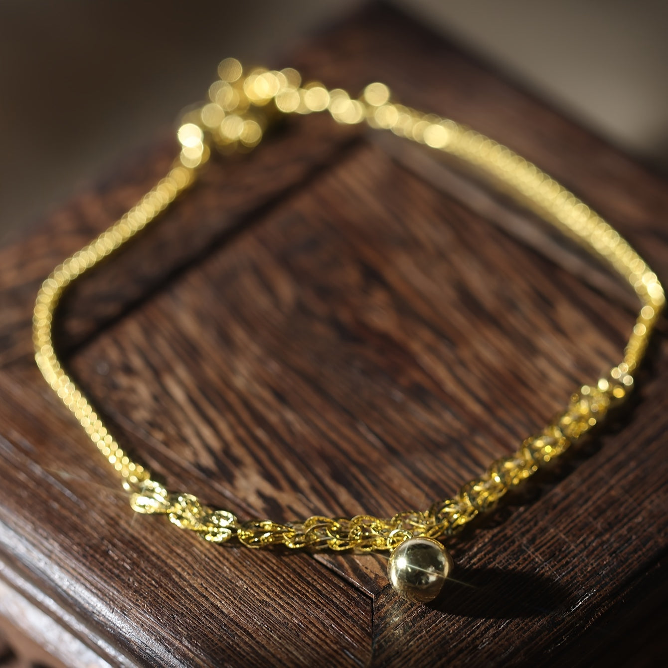 Sterling Silver Bead Chain Bracelet for Women with 18K Gold Plating Adjustable Jewelry