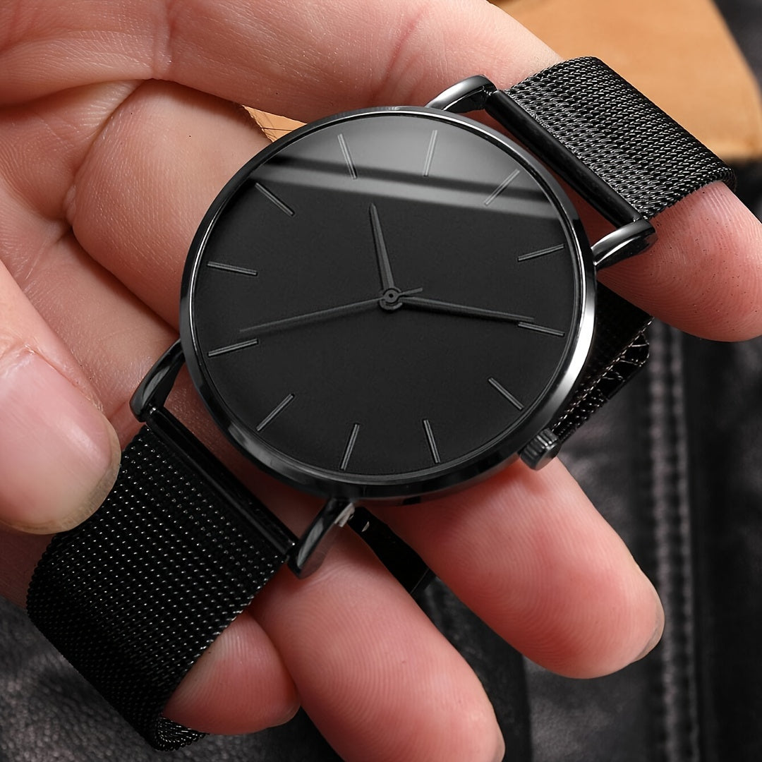 Men's Quartz Watch Minimalist Dial Alloy Band Non-Rechargeable Battery