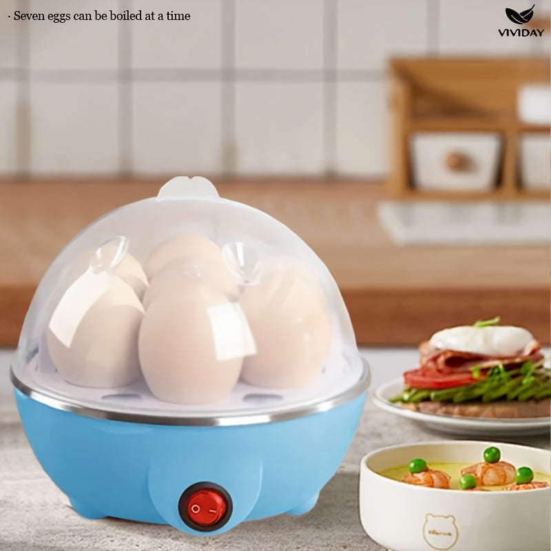 European Standard Blue Egg Cooker with Plug and Cook Feature, Single-Layer Design, Multifunctional Steaming and Cooking