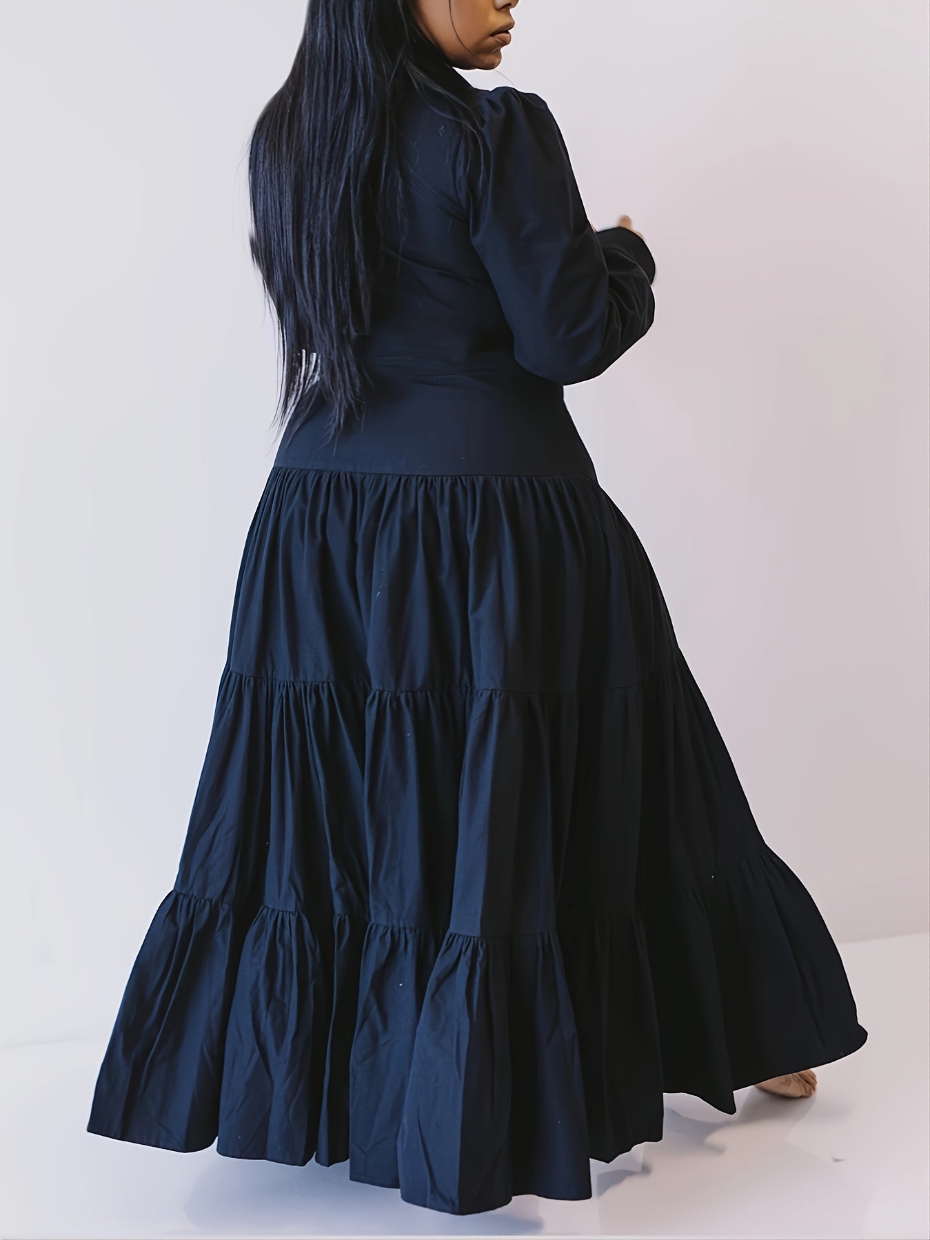 Платье с длинным рукавом и пеплумом для женщин, полиэстеровая смесь, однотонное, тканый воротник-отложной воротник