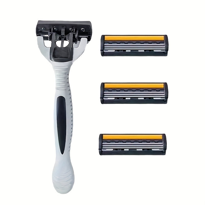 Men's Manual Razor Stainless Steel Blades Non-Slip Handle for Beard and Mustache Grooming