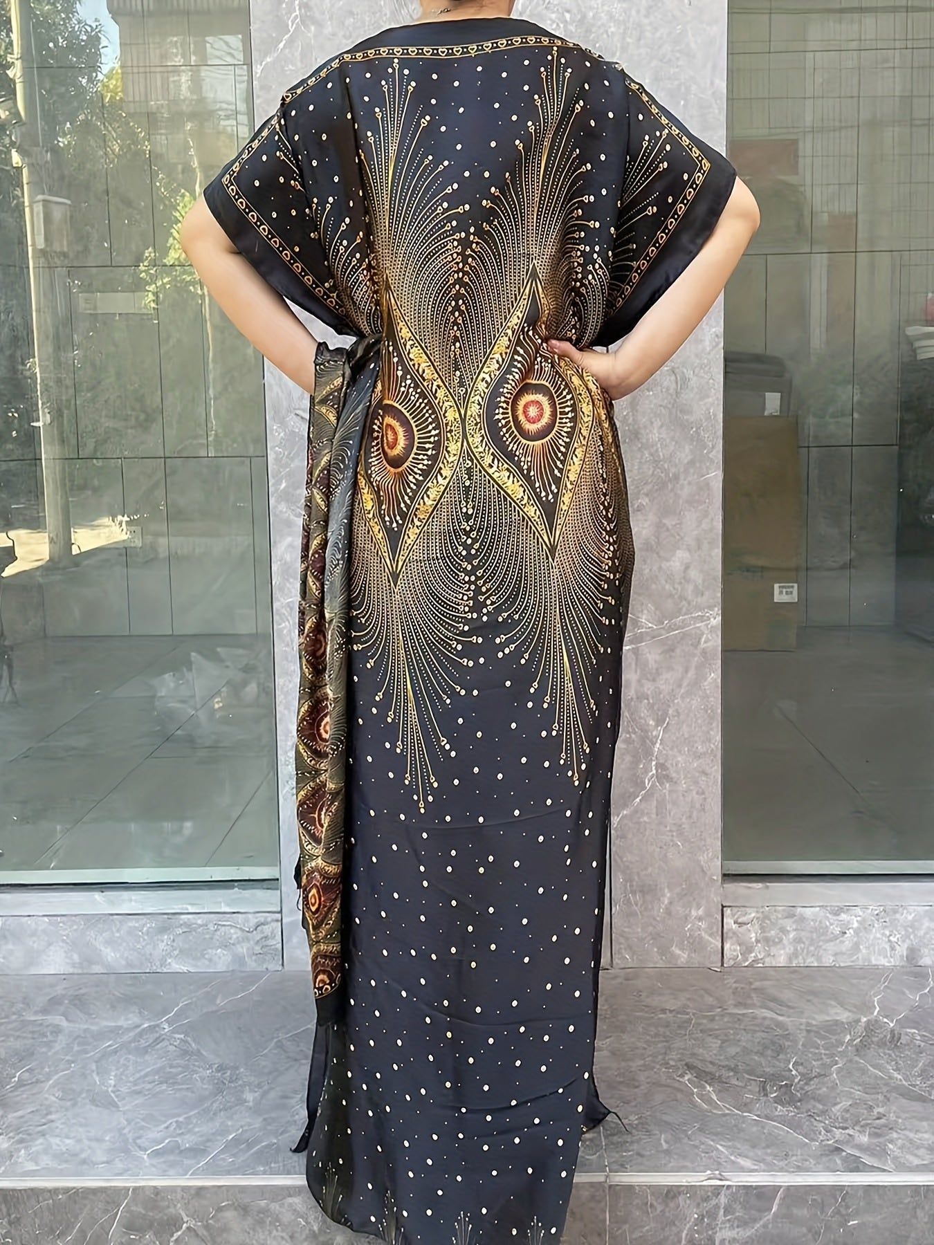 Plus Size Floral Print Longline Dress Short Sleeve Crew Neck Summer Women's Clothing