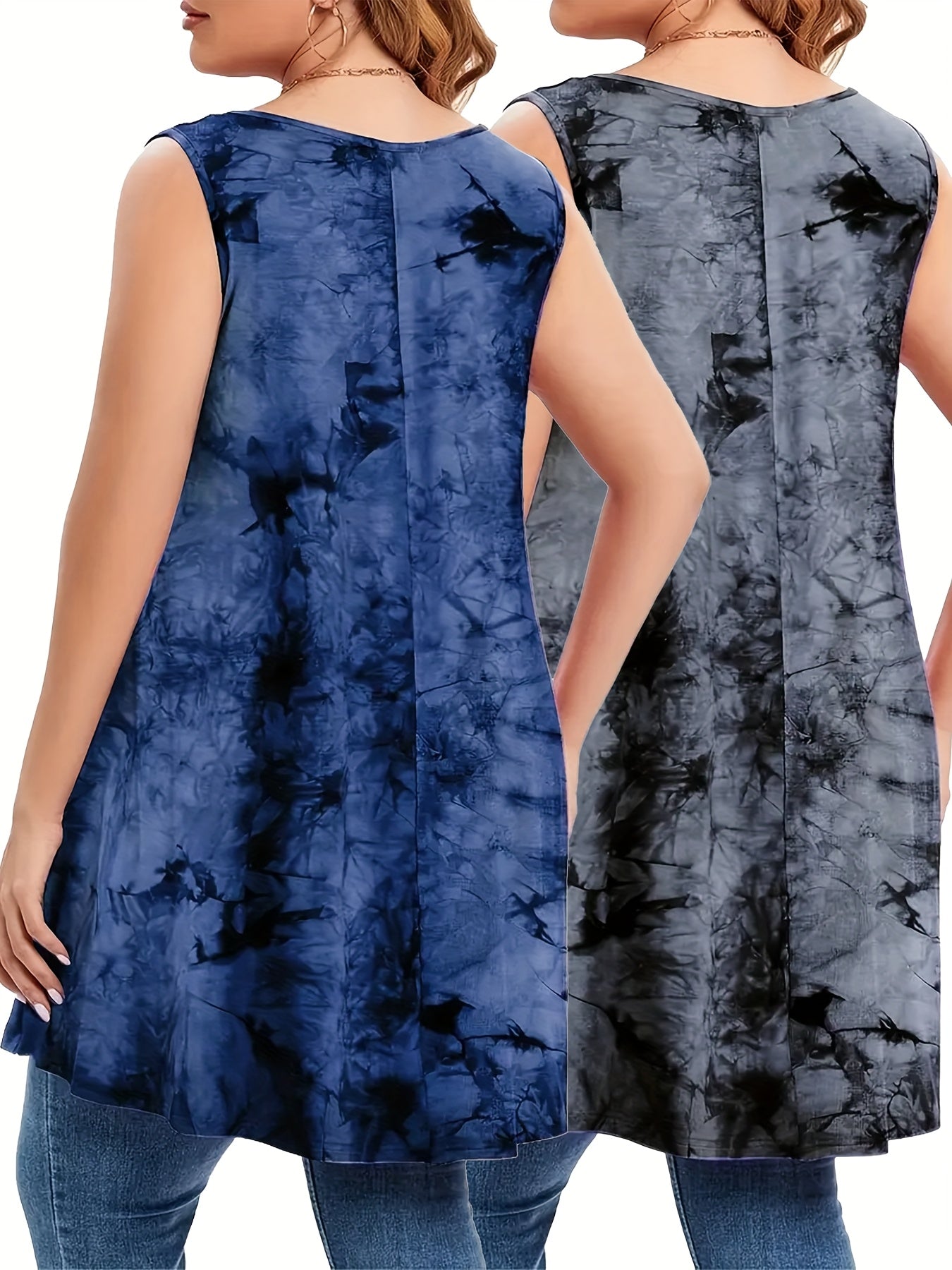 Women's Plus Size Sleeveless Summer Tops Tie-Dye Vests Casual Comfortable