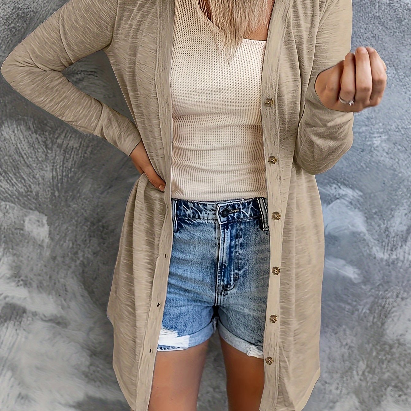 Plus Size Women's Solid Color Casual Cardigan Sweater