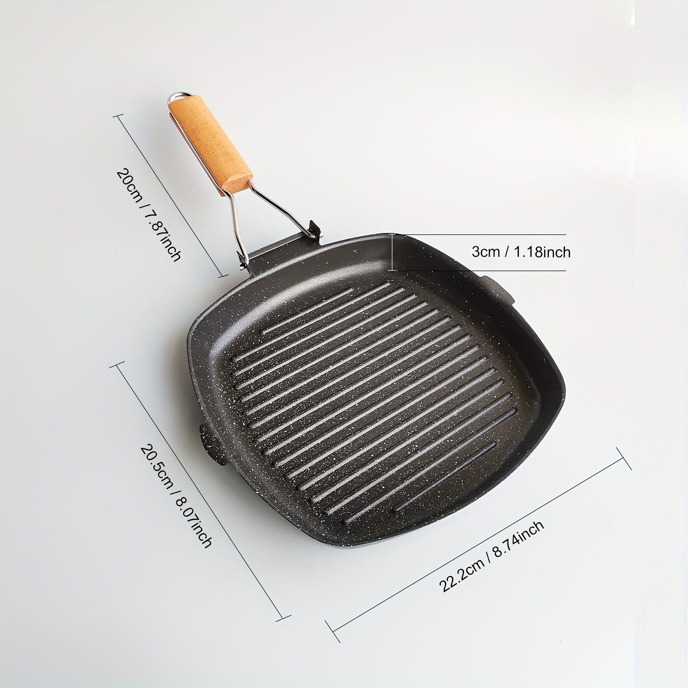 Aluminum Skillet with Non-Stick Coating and Foldable Wood Handle for Breakfast and Steak