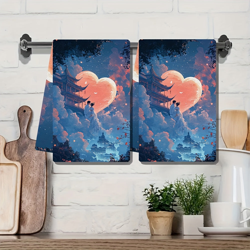 Set of 2 Ultra Soft Kitchen Towels 16x24 Inches Absorbent Dish Hand Towels