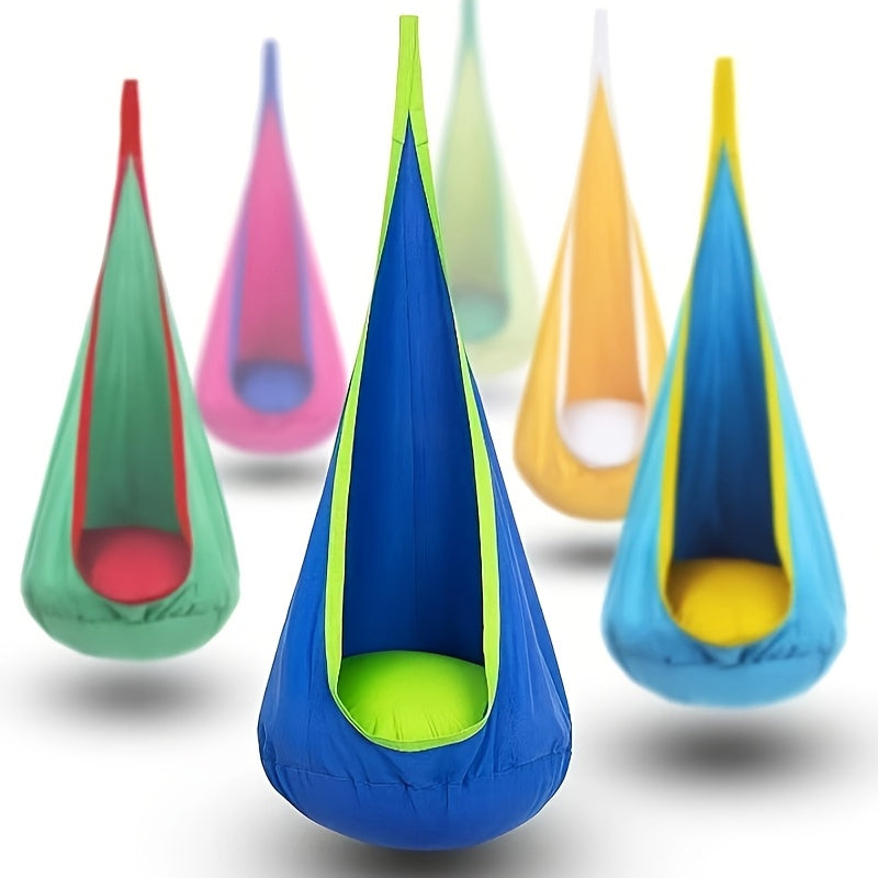 Hanging Hammock Chair for Indoor Outdoor Use with Inflatable Pillow Nylon Blue for Relaxation and Play