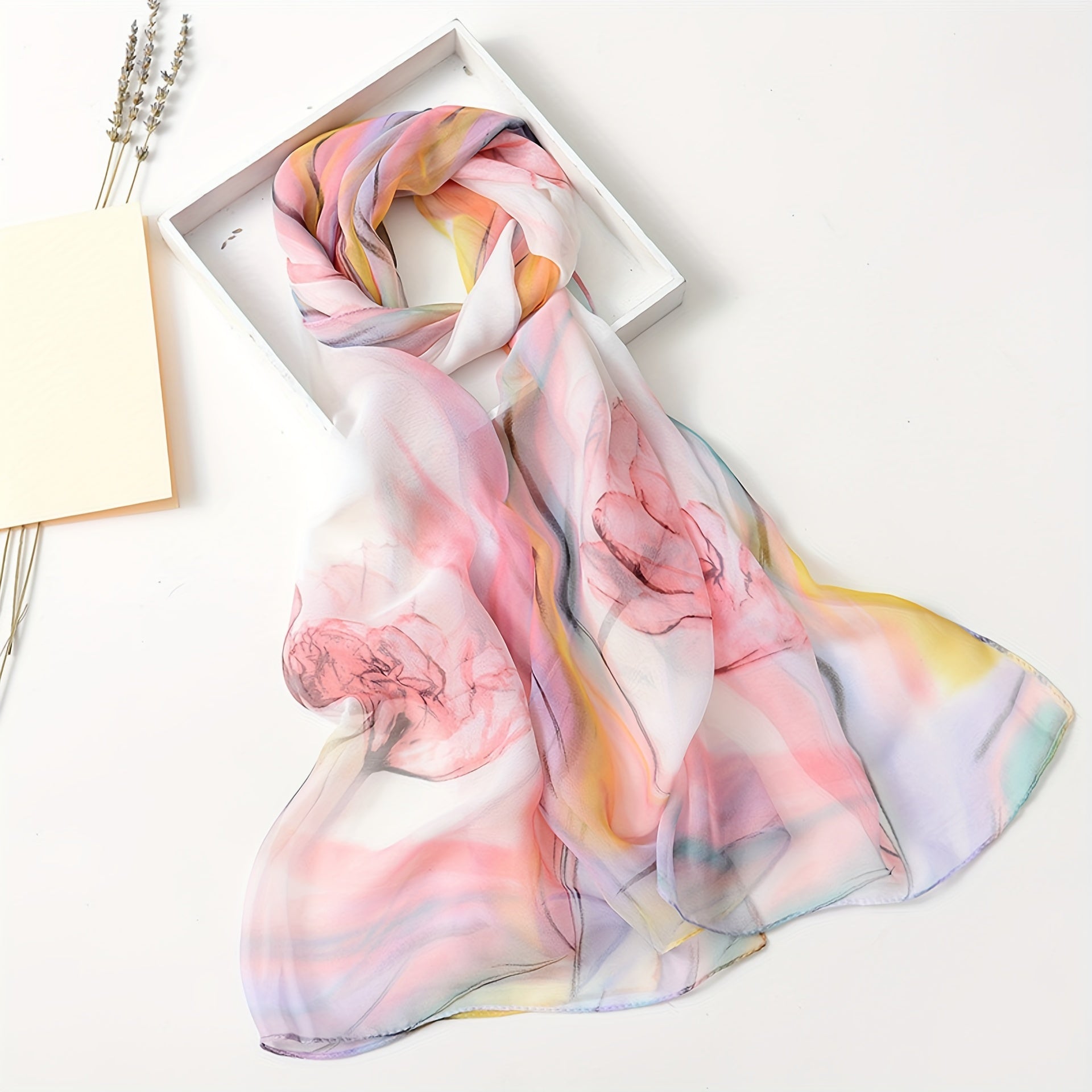 Women's Silk Scarf with Peony Design for Spring and Summer