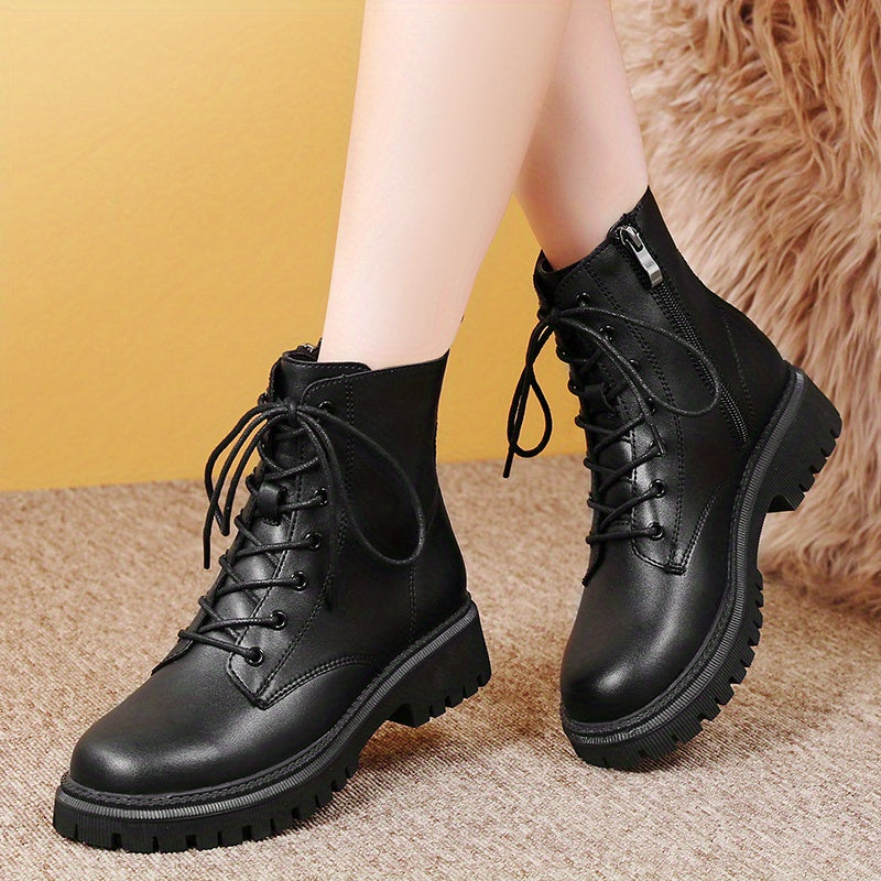 Women’s Black Faux Cover Chunky Sole Platform Ankle Boots
