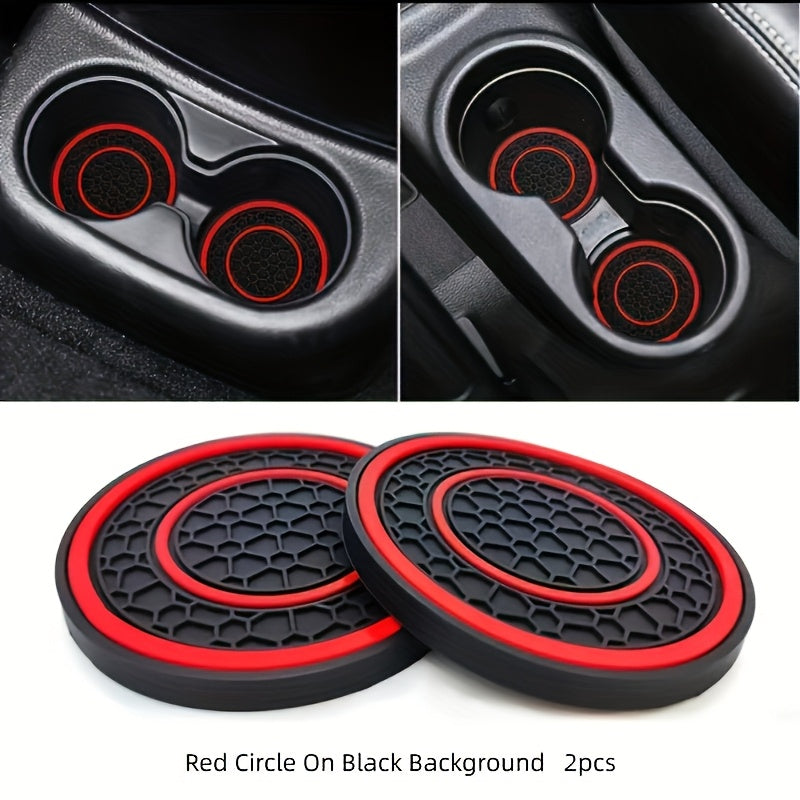 2 Pieces PVC Double Ring Car Cup Holder Pads Anti-Slip Dust-Proof Black