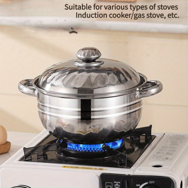 Juego de utensilios de cocina de acero inoxidable de 8 piezas con tapas, olla de sopa de doble asa, esenciales para la cocina