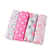Set of Four Soft Flannel Swaddle Blankets for Babies in Assorted Colors