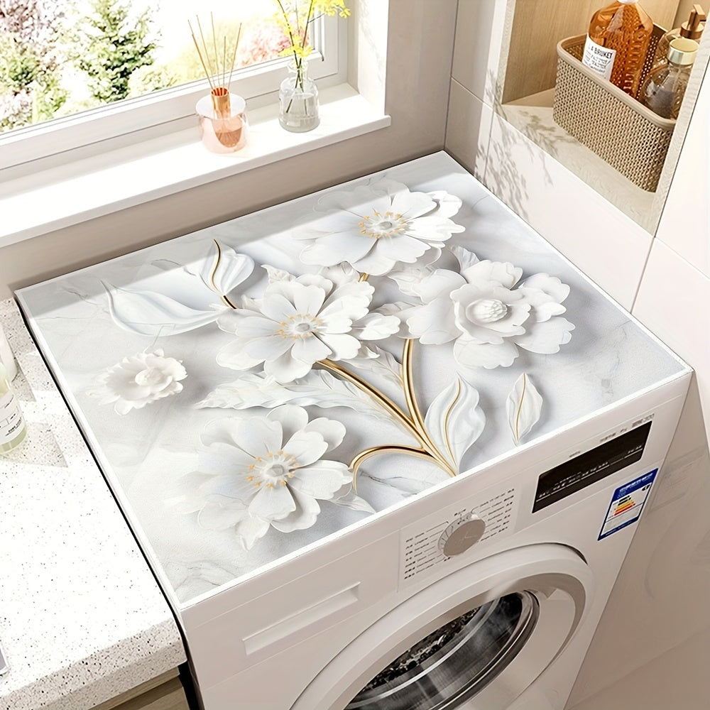 Flower Print Washing Machine Dust Cover Mat Non-Electric 50x60 cm Laundry Kitchen