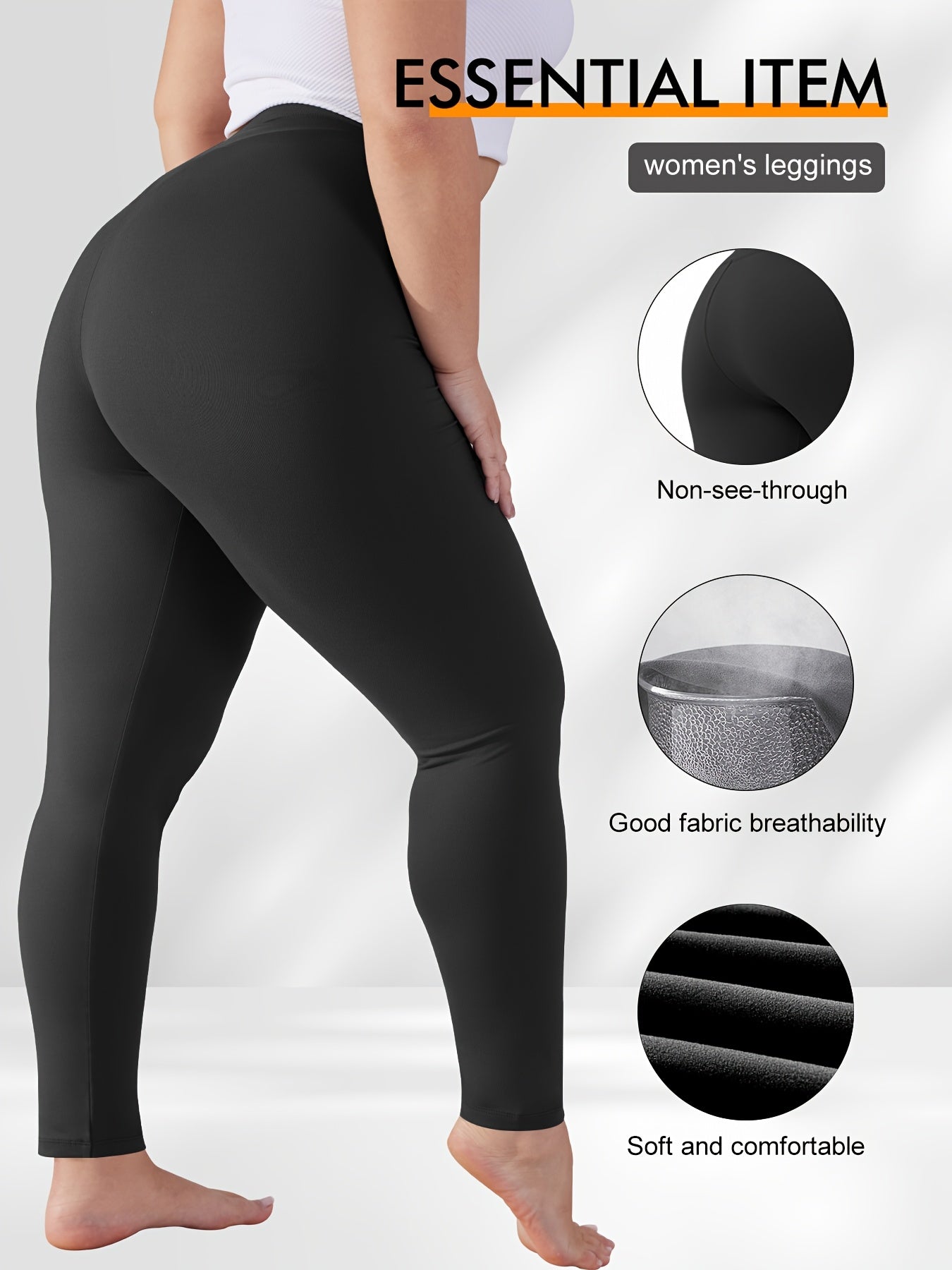 Plus Size High Waist Leggings 7/8 Length Opaque Stretchable Solid