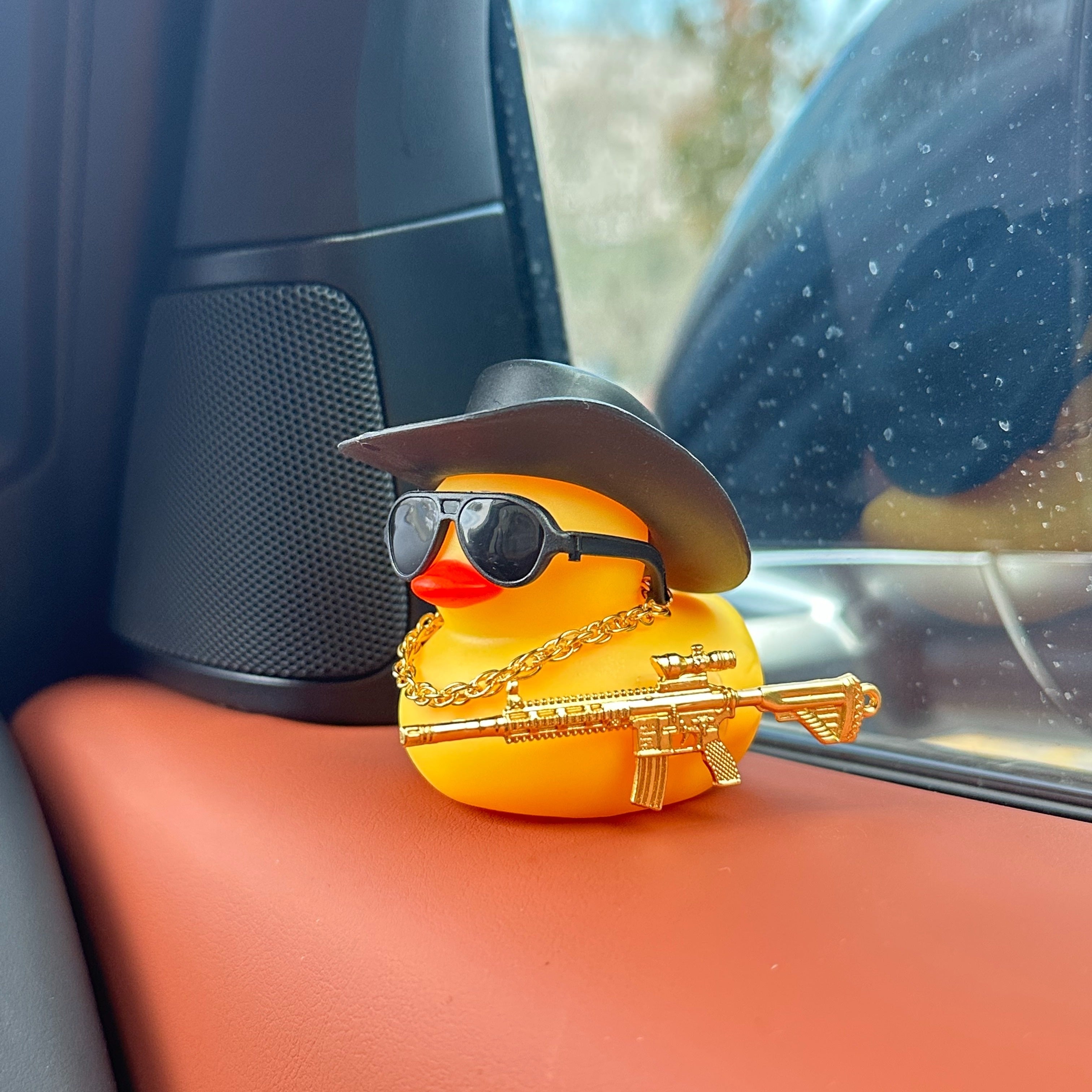 Duck Car Decoration Toy Black Cowboy Hat Dashboard Interior Accessory