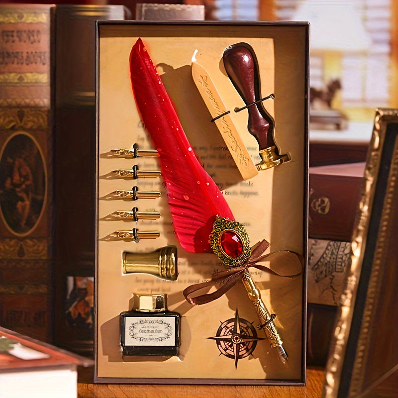 Антикварный набор для письма с восковым печатем, перьевая ручка, каллиграфическая чернильная ручка, механическая шестерня, перьевая ручка для окунания