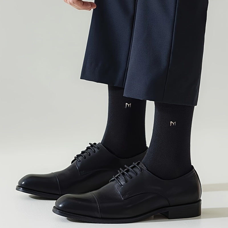 Men's Cotton Socks 10 Pairs Mid-Calf Alphabet Pattern Breathable Stretch Knit Business Casual