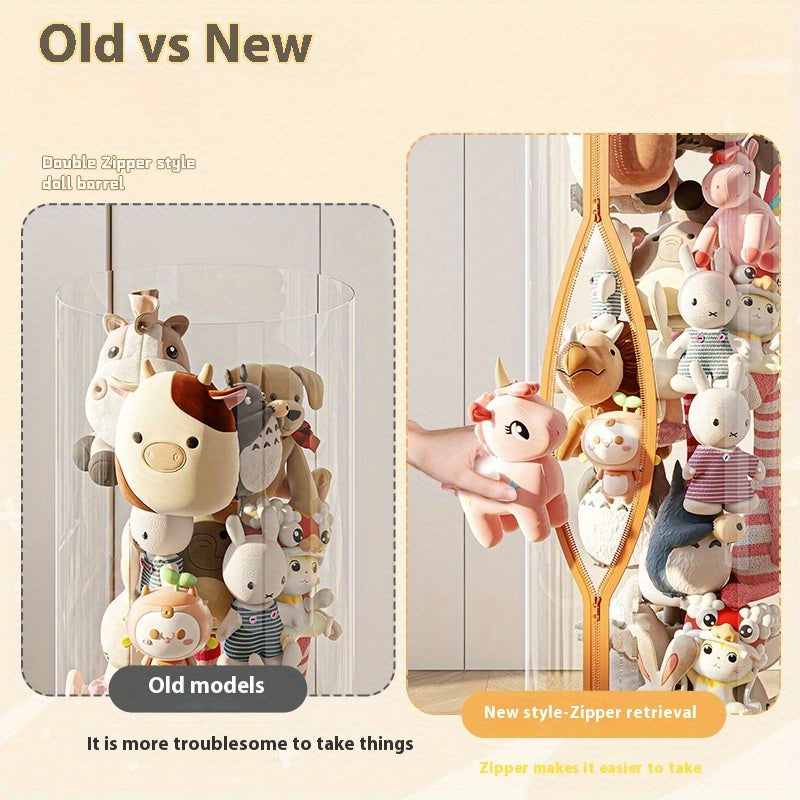 Multifunctional Toy Storage Organizer with Rotating Wheel Zipper and Spring Cover