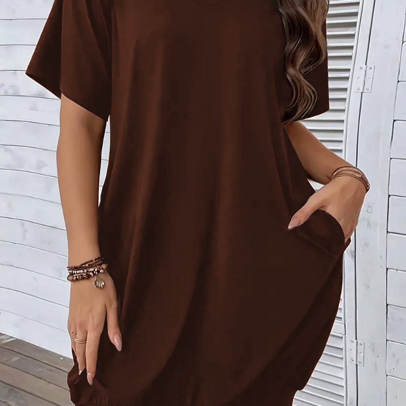 Plus Size Women's V-Neck T-Shirt Dress with Pockets Short Sleeve Casual Spring Summer Fall