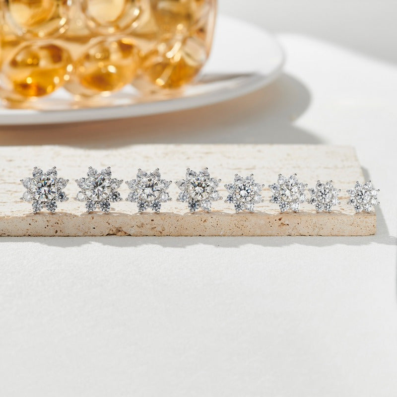 Sunflower Stud Earrings Moissanite Sterling Silver 18K Gold Plated Jewelry