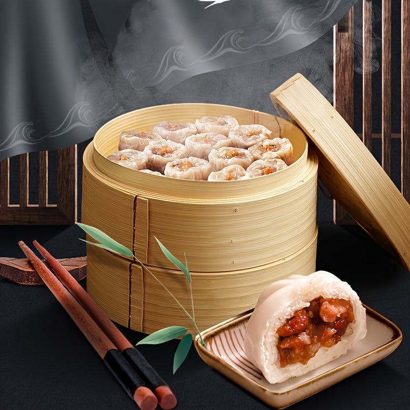 Three-Piece Bamboo Steamer Set 20cm for Dumplings Fish Meat Bread Kitchen Steamer