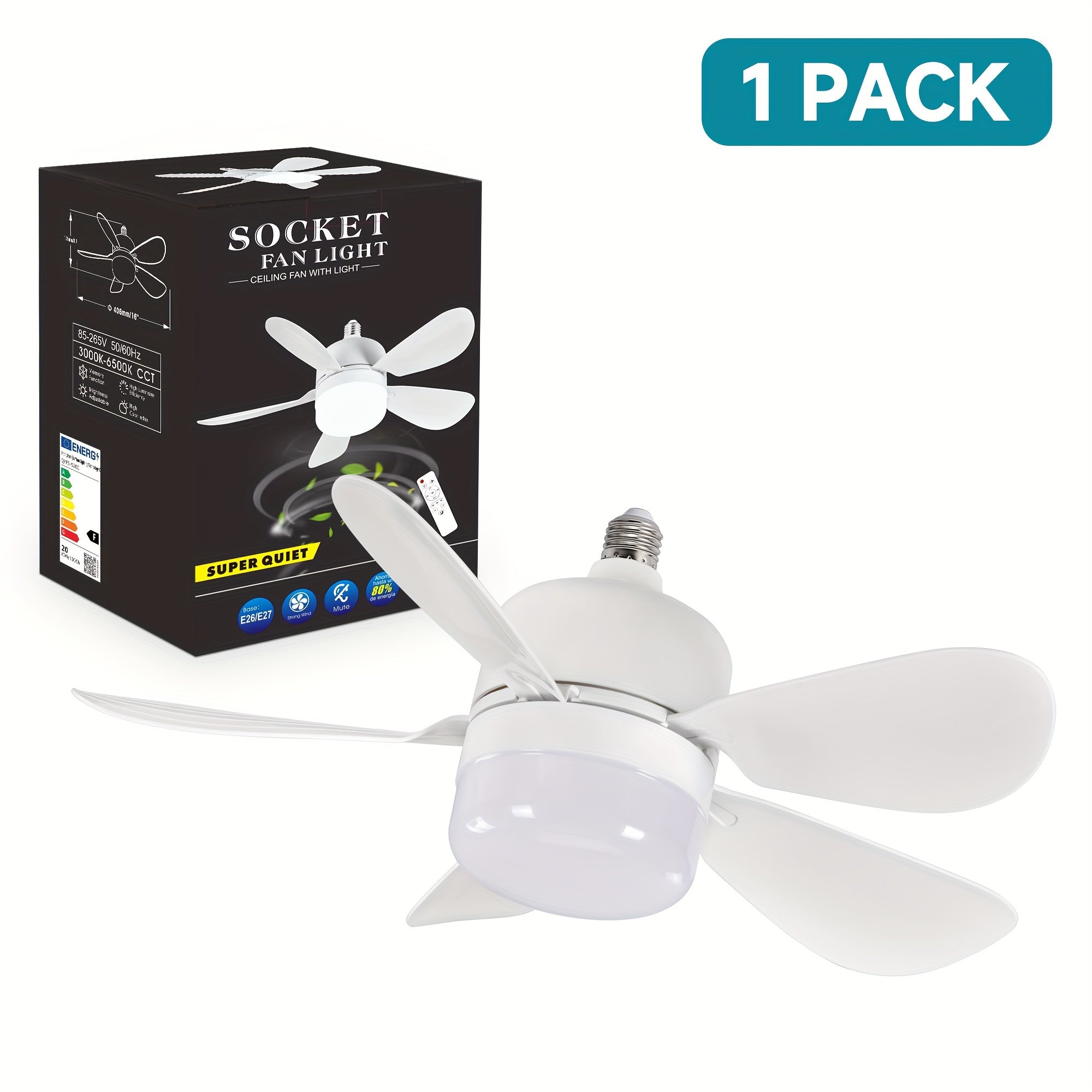 5-Blade LED Ceiling Fan Light E26/E27 Compatible for Kitchen Bedroom Study Bathroom