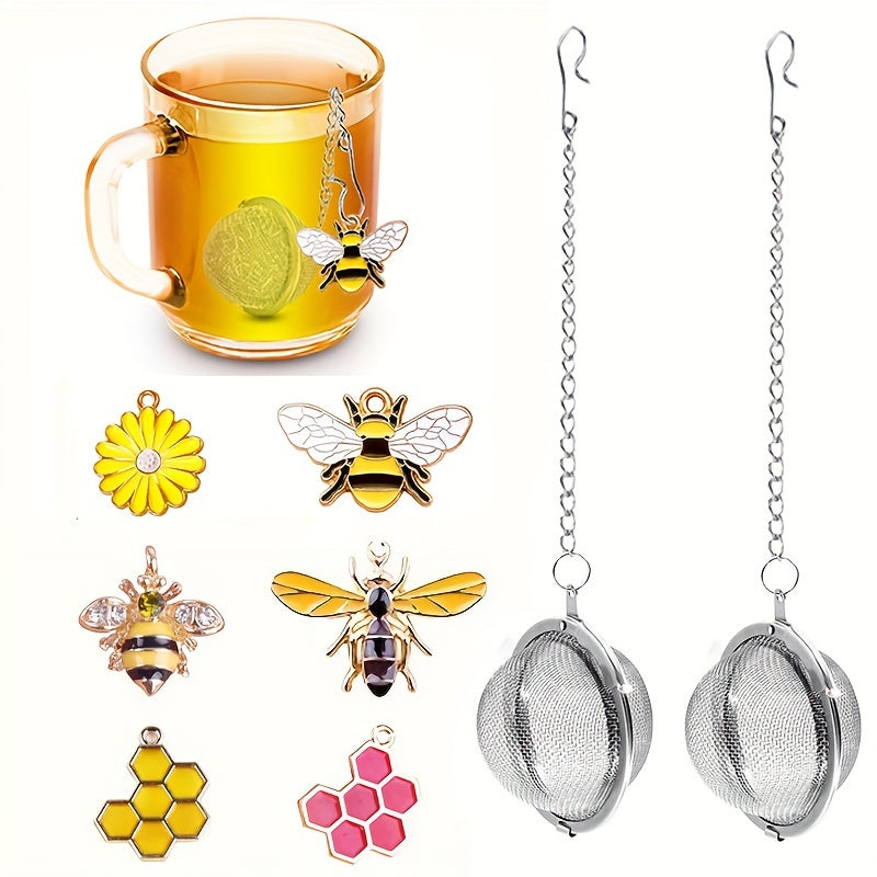 Set of 2 Stainless Steel Tea Strainers with Honeybee and Beehive Designs for Loose Leaf Tea