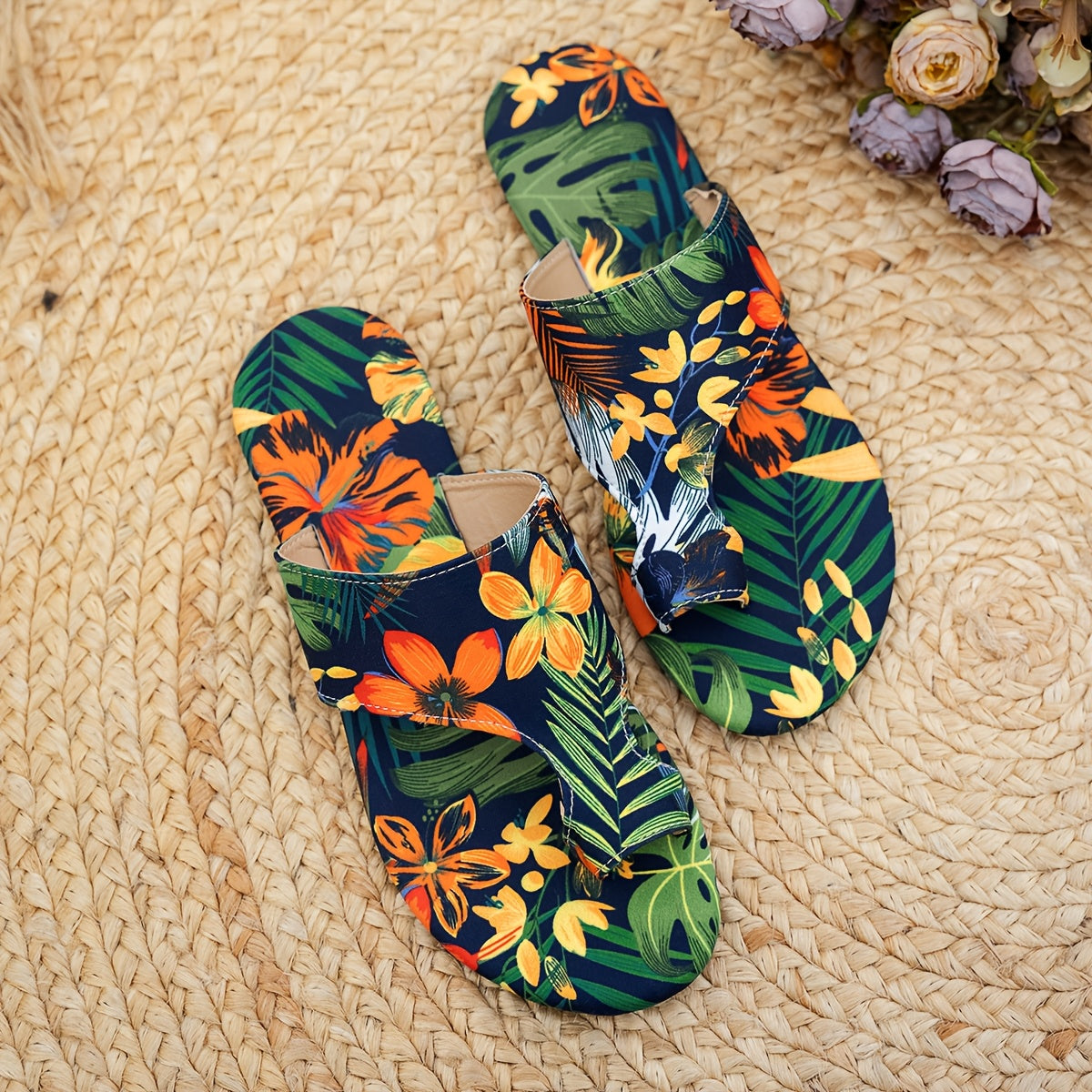 Women's Printed Flat Slippers Open-Toe Indoor Outdoor Slides