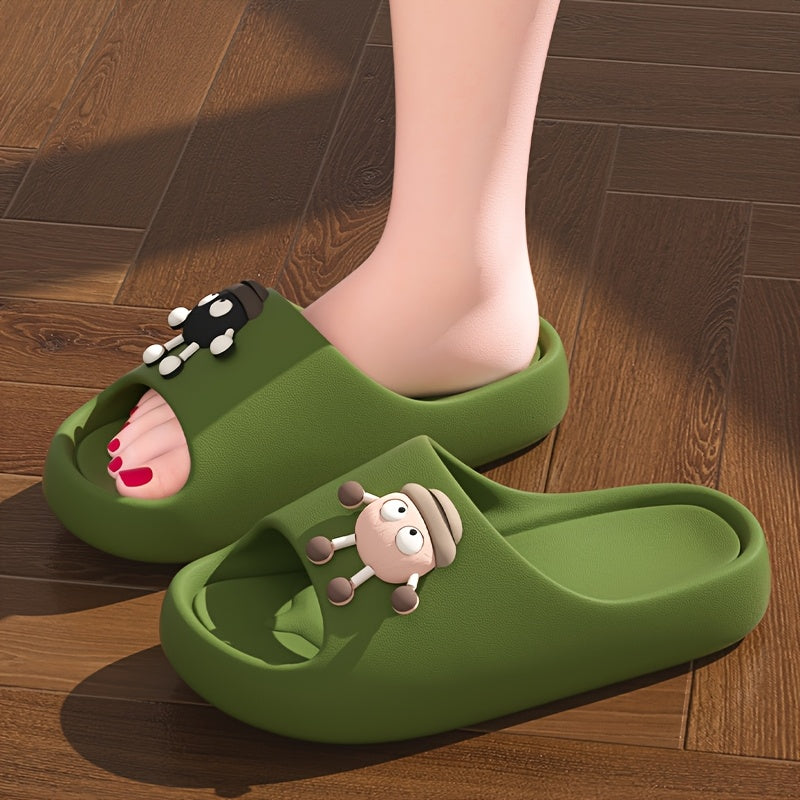 Women's Cartoon Bear Slip-On Slippers with Cushioned EVA Sole Black Red