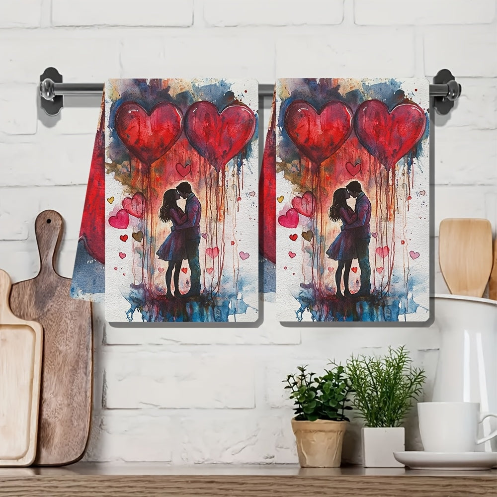 Valentine's Day Kitchen Towels Set of 2 Coastal Design Absorbent Polyester Hand Towels