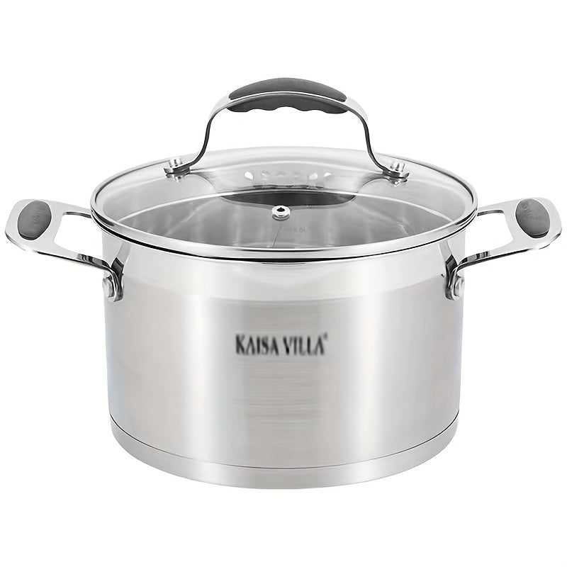 "Ikki tutqichli zanglamas po'latdan yasalgan sho'rva qozoni, qalin va yopishmaydigan, qaynatmalar, makaron, shirinliklar va souslar uchun mukammal - uyda foydalanish uchun ideal, sovg'a qutisida taqdim etilgan - Villa 304."