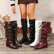 Women's Knee-High Slip-On Boots PU Upper Rubber Sole All-Season Solid Color