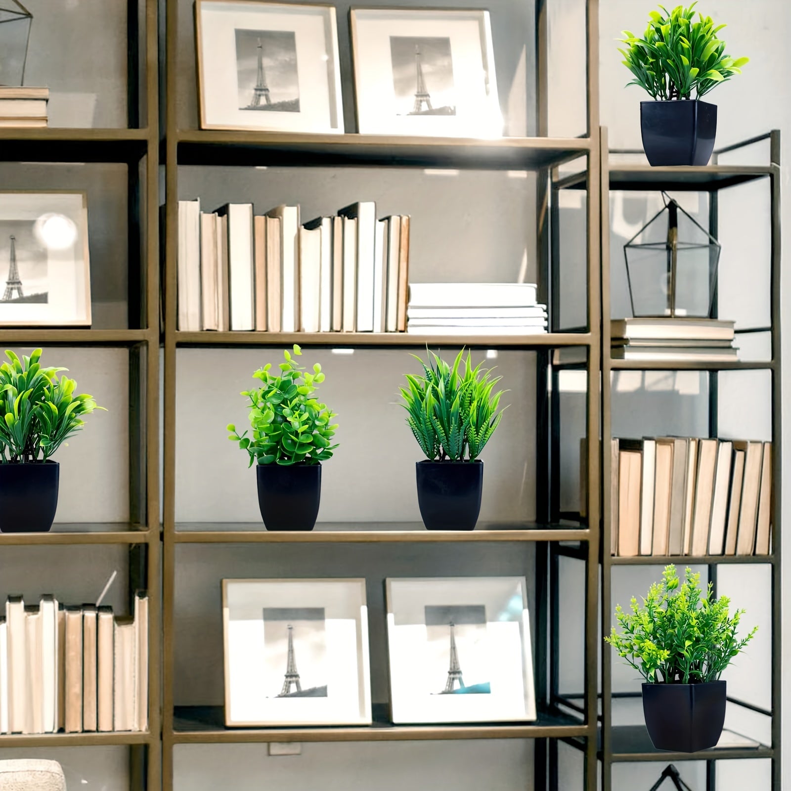 Set of 4 Small Faux Eucalyptus Plants in Black Pots for Indoor Decoration