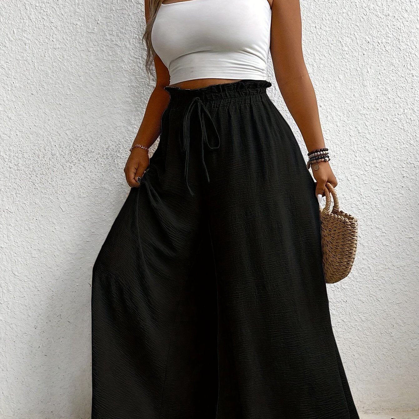 Women's Mustard Yellow Wide Leg Pants Polyester Casual Summer Comfortable