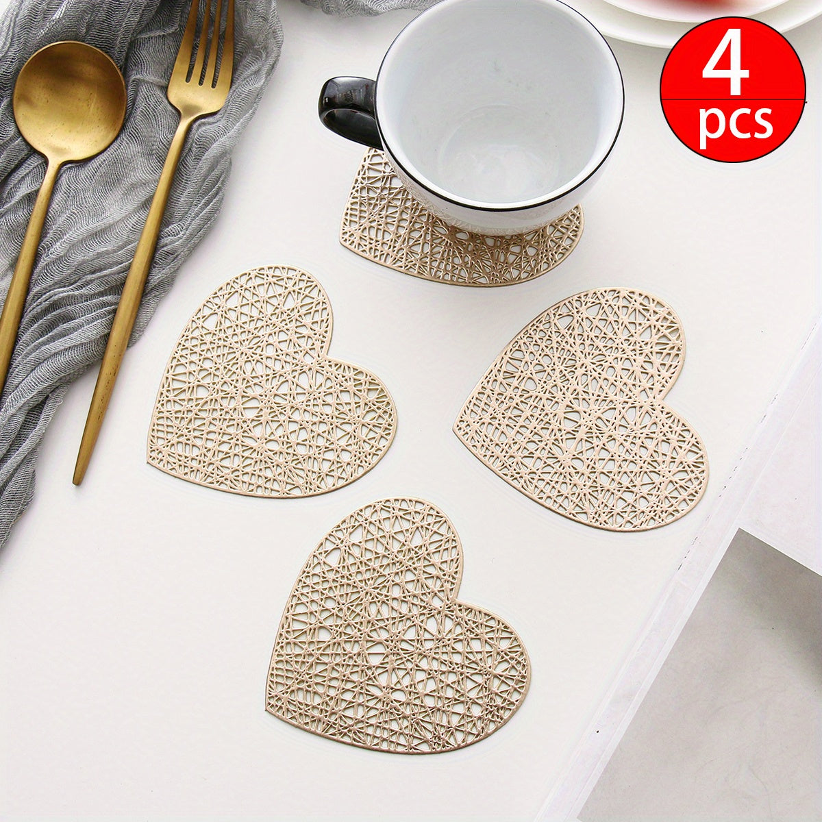 Juego de 2 o 4 posavasos en forma de corazón para bodas de comida occidental y decoración del hogar