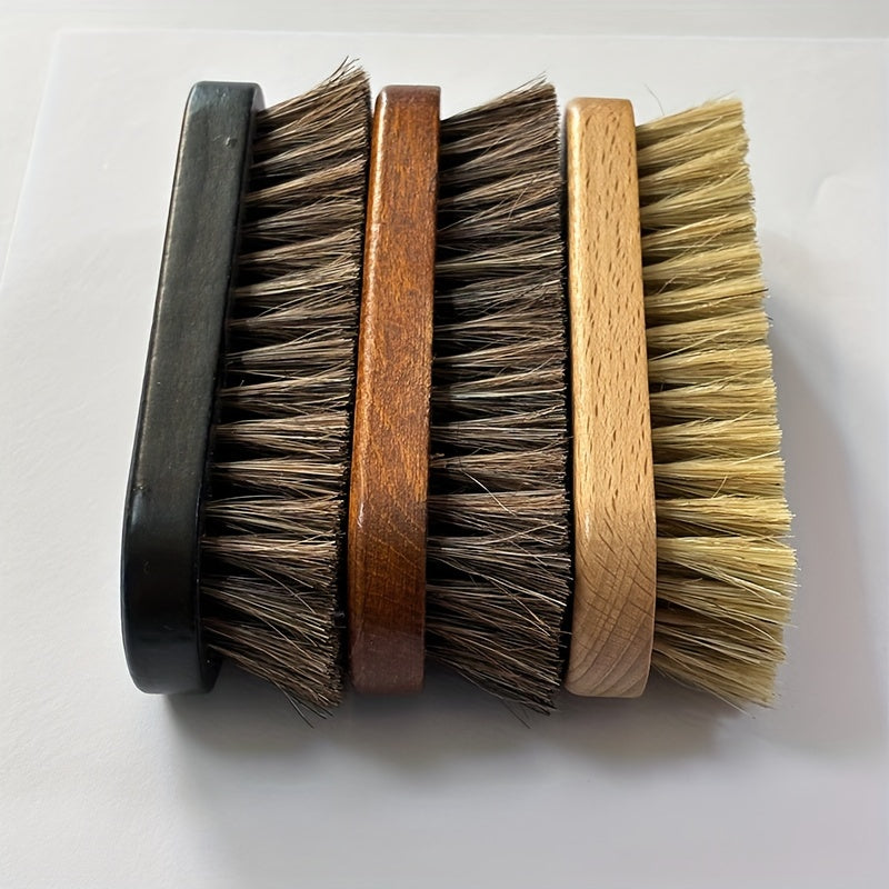 Unisex Solid Wood Horsehair Shoe Brush Oiling and Cleaning Tool