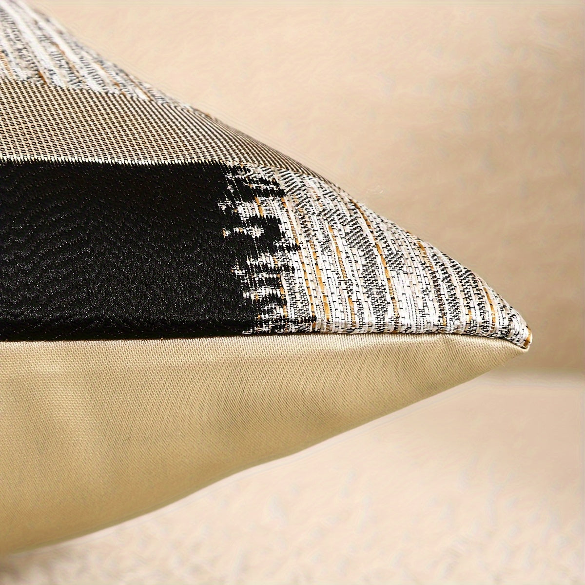 Set of 2 Geometric Pattern Silk Jacquard Throw Pillow Covers Black White Gold for Living Room Sofa Decor