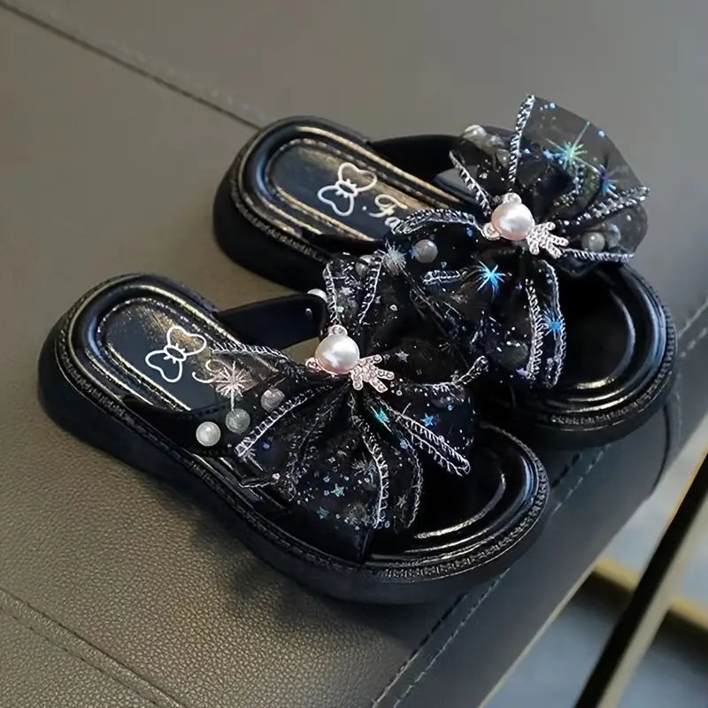 Girls Summer Floral Sandals with Bow, PVC Upper, Adjustable Strap, Infants to 14