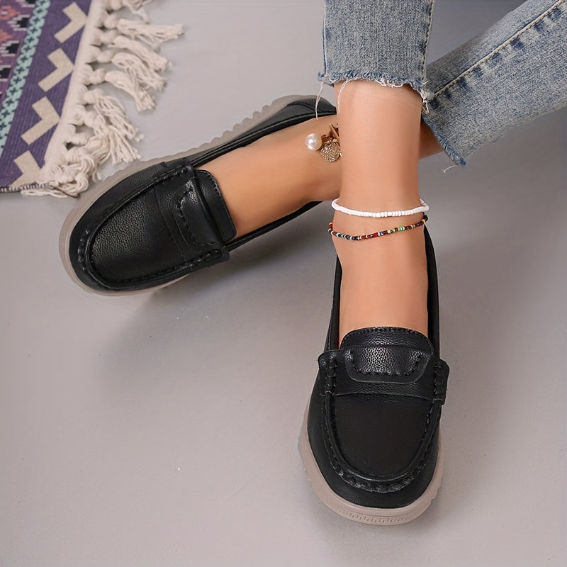 Women'S Black And Beige Slip-On Loafers Non-Slip Flat Shoes Fashionable