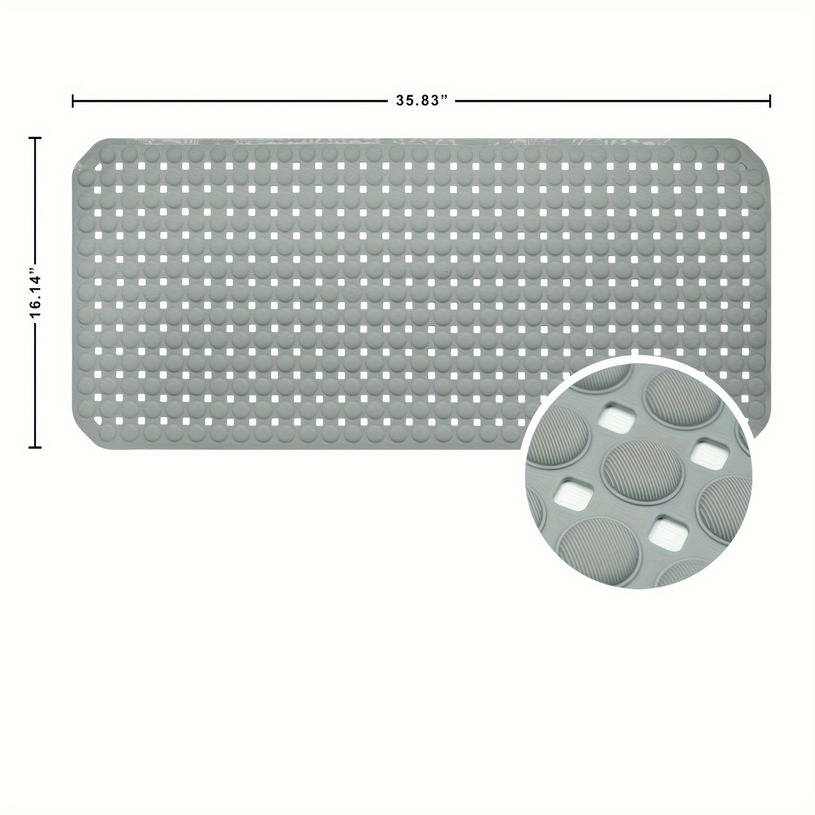 Alfombra antideslizante para bañera de PVC gris claro con ventosas y orificios de drenaje
