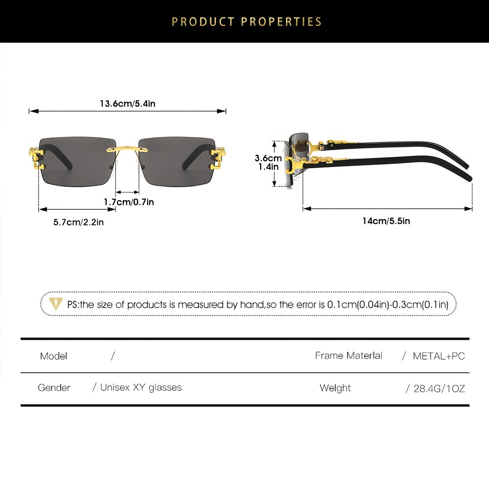 Men's Vintage Rimless Glasses Brown PC Lenses Gold-Tone Zinc Alloy Frame Casual Sports