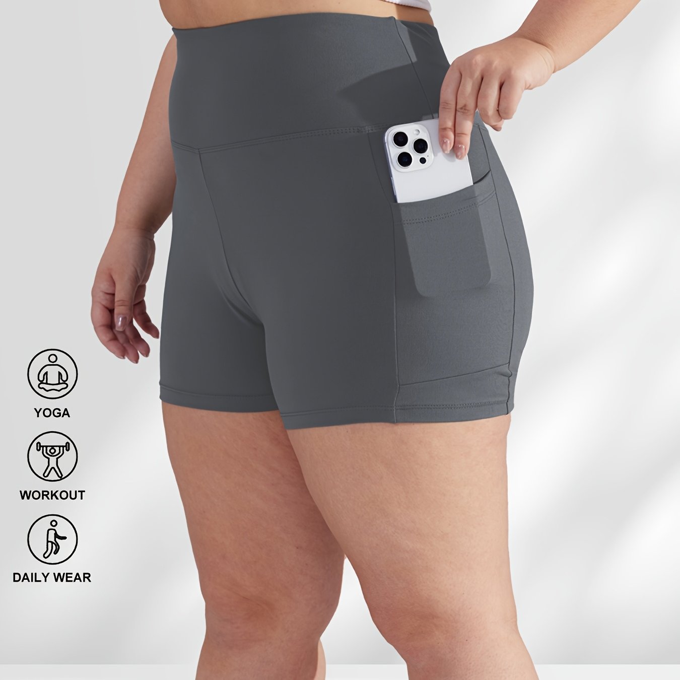 Women's Plus Size High-Waisted Shorts with Pockets, Butt-Lifting, Stretch Fabric